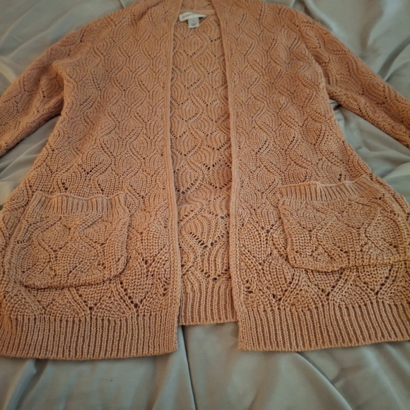 Christopher & Banks Women's Open Front Crochet Sweater In Peach Color - Picture 6 of 8